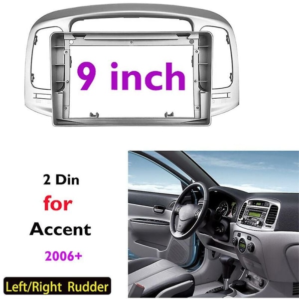 9 tommers 2 Din bil dashbordramme radiofascia dash Mp5-spiller Dvd-adapterpanel for Accent 2006-201