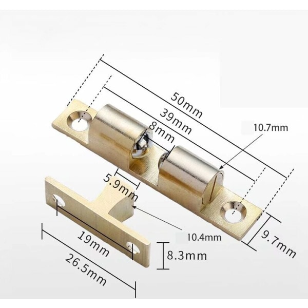 Kobberkuglefangrullefanglukning Dobbelt kuglefang med skruer til skabs- og møbellukning (6 stk., 50 mm)