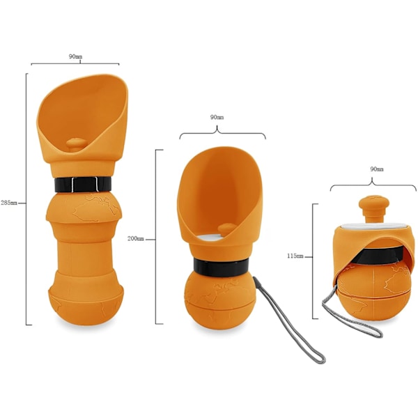 Silikon Vattenflaska för Husdjur - 560ml Hopfällbar Resemugg för Hundar & Katter | Lättviktig, Portabel & Lätt att Rengöra (Orange)