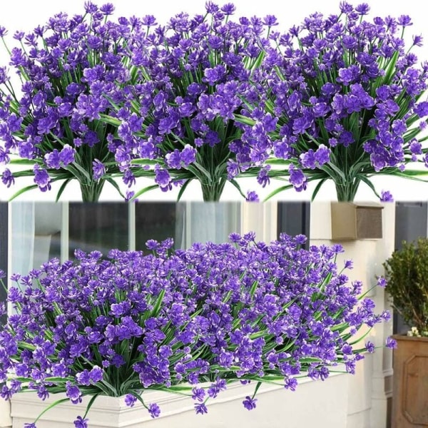 8 bundter udendørs kunstige falske blomster UV-resistente buske planter, kunststofgrønt til indendørs udendørs hængende planter Haveveranda W
