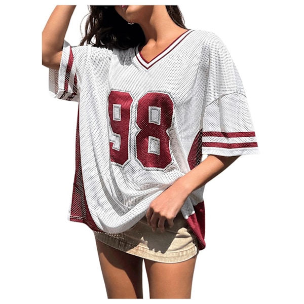 Strikket damebluse Y2k Toppe Grafisk Fodbold Sommer Oversized T-shirt Toppe L
