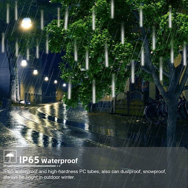 Meteor Rain 30cm, 8 Vedenpitävät läpinäkyvät putket LumiChristmass-valosarja, 288 LED-valoa Sääsuihkuvalo jouluun ulkoilmaan puutarhapuuhun De