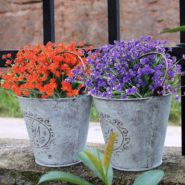 8 buntar konstgjorda blommor utomhus UV-beständiga buskar växter, konstgjord plastgrönska för inomhus utomhus hängande växter trädgård veranda W