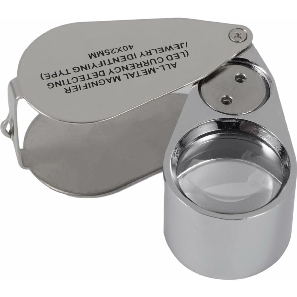 40X metalbelyst smykkesløjfeforstørrelsesglas, foldningssmykkeforstørrelsesglas for øjelomme med LED (LED-møntgenkendelse / smykke-id)