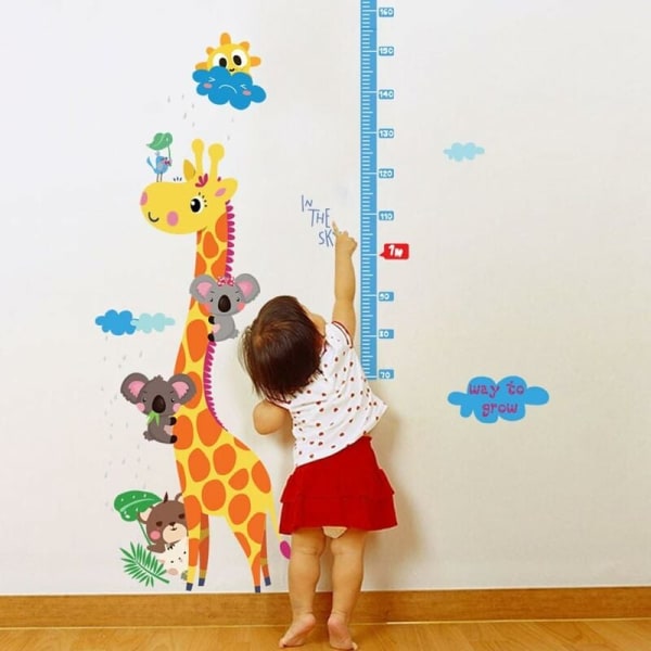 Söt tecknad koalabjörn Giraff Tillväxthöjdsdiagram Avtagbara väggdekaler Dekaler, Barn Baby Sovrum Nursery DIY Dekorativ självhäftande vägg S