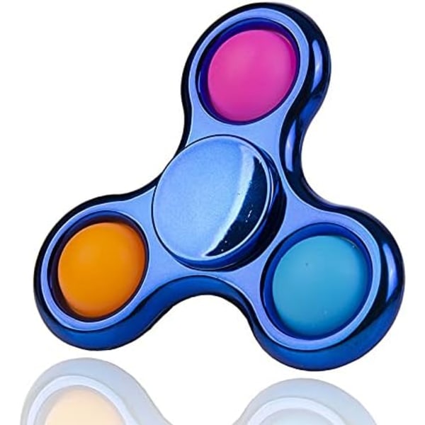 Chrome Pop It Fidget Spinner - Metallisk Blå Popper Leksak - Stressreducerande Gåva för Barn