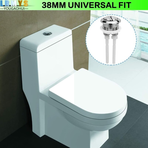 Universal 38 mm rund dubbeltryckscistern Toalettspolknapp Krom Plast Närpall Byte Dubbelstång Push Citern Vattentank Standar