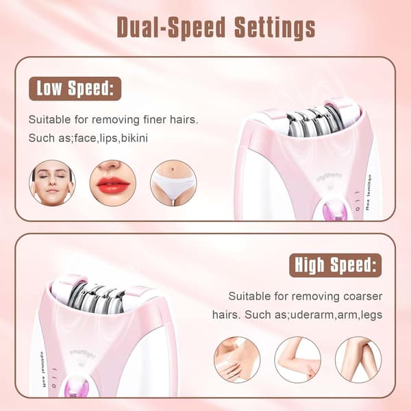 Epilator för kvinnor, sladdlös epilator med LED-ljus, 2 inställningar