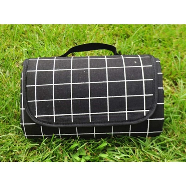 Vaskbar bomullslinnik piknikteppe 200 x 150 cm XXL med vanntett PEVA underside termisk isolert strandteppe campingteppe svart