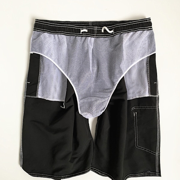 Badbyxor för män, snabbtorkande badshorts med meshfoder, roliga badkläder - XL - Svart