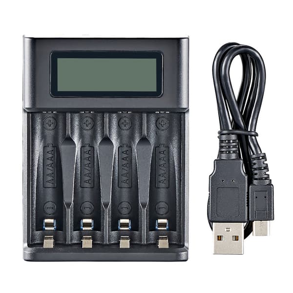 Basics Digital och smart laddare, för 4 AA, AAA-batterier, svart