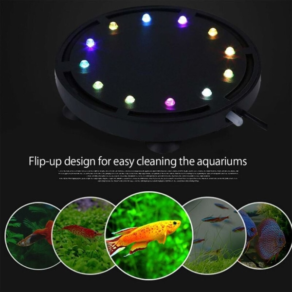 Akvarium 12 flerfarget RGB LED-akvarium undervannsboble undervannslys natt hav/flerfarget LED-akvarium luftstensskive, rundt fisketank