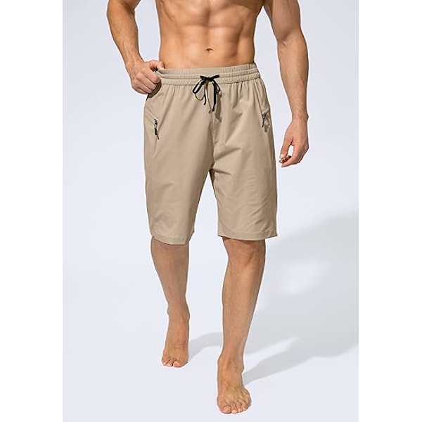 Snabbtorkande badshorts för män med dragkedjeficka, badshorts för män - Inget nätfoder - XL - Khaki