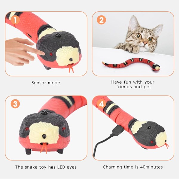 Smart Sensing Slangeleke for Katter - Interaktiv Elektronisk USB-leke, Realistisk Falsk Slange for Halloween & Lek