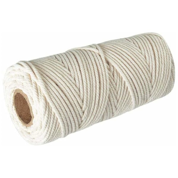 DENUOTOP Makrame bomullstråd 3 mm, 200 m bomullstråd, 100 % naturlig makrametråd, DIY flettet taustreng planteteppe Flagghengerbord