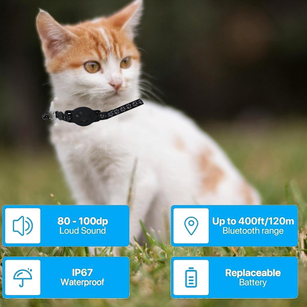 GPS-halsband för katter, elektronisk husdjurslokalisator, vattentät, kompatibel med Apple Find My, ingen månadsavgift, lämplig för små till stora katter, Advan