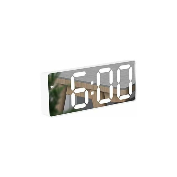 Spegelväckarklocka, digital väckarklocka med LED-display av datum/temperatur/snooze/2 larm/USB-laddningsport, för rese-sovrumskontor