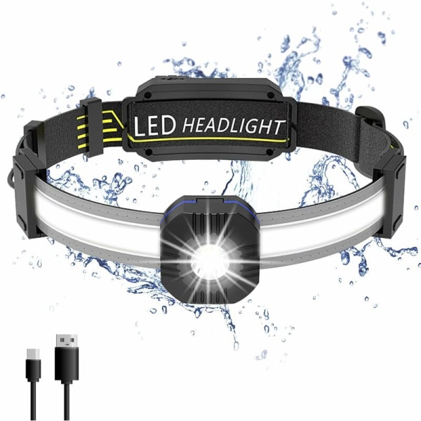 Uppladdningsbar LED-frontlampa, kraftfull frontlampa vattentät med, justerbara fiskelampor, camping, vandring, cykling