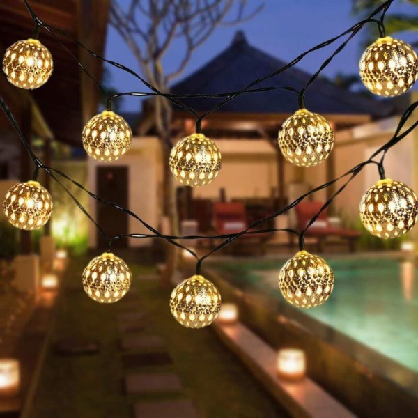 Marockanska Solar String Lights Outdoor, 5M 20 LED 8 lägen Vattentät belysning för trädgård, uteplats, gård, hem, jul, fest -DENUOTOP