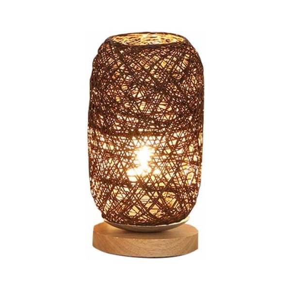 Bedside lamp made of rattan cord and wooden stand（Brown）-Fei Yu