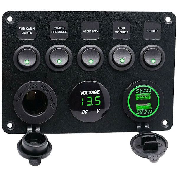 5-vejs 12v/24v Inline-sikring Box Led-kontaktpanel Dobbelt USB Bil Båd Lastbil