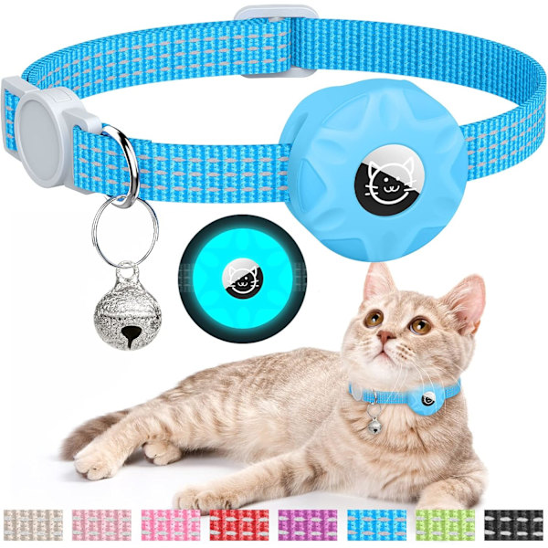 AirTag Katt Halsband, Reflexivt Kattunge Halsband med Säkerhetsspänne för Apple Air Tag, GPS Katt Halsband med AirTag Hållare och Klocka, Lättvikts Tracker Katt H