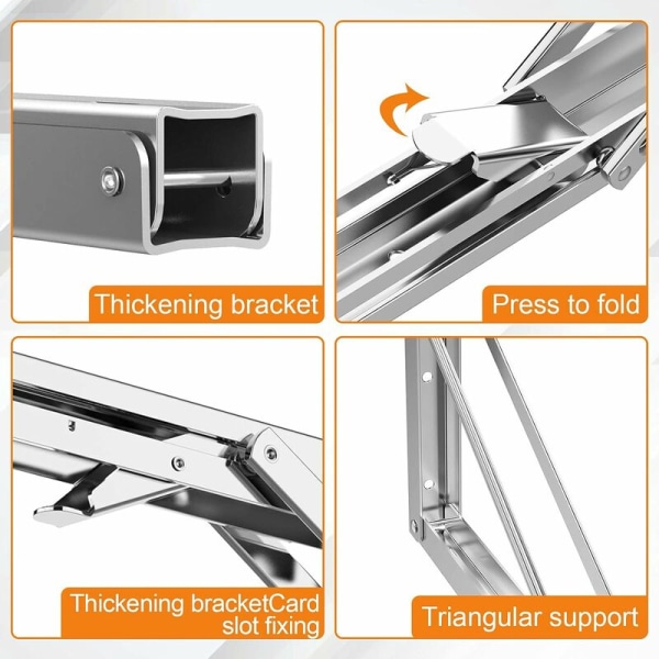 Folding Bracket 250mm, Folding Shelf Brackets Maximum Load 80kg, Stainless Steel Foldable Console Bracket, Wall Shelf Bracket (2Pcs)