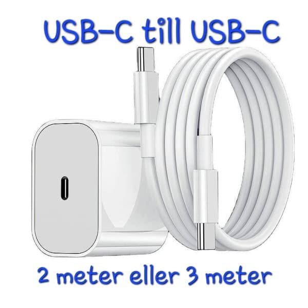 Hurtigoplader til iPhone 16 Pro Adapter USB-C til USB-C Hvid