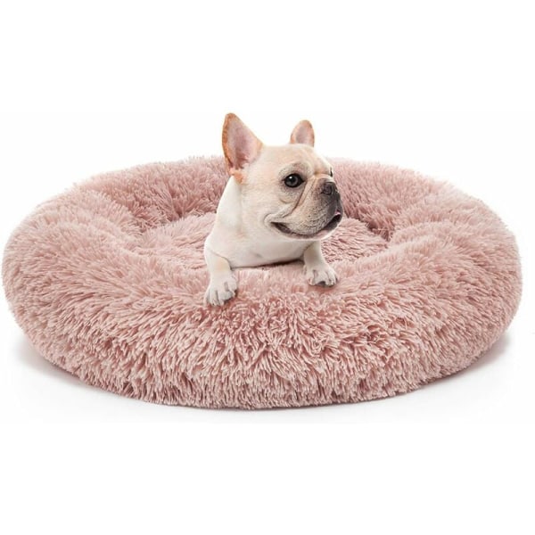 Ortopedisk Hundsäng Bekväm Donut Cuddler Rund Hundsäng Ultramjuk tvättbar hund- och kattkuddesäng (60 cm, rosa)