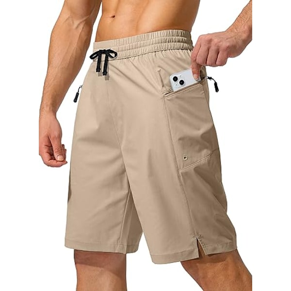 Snabbtorkande badshorts för män med dragkedjeficka, badshorts för män - Inget nätfoder - XL - Khaki