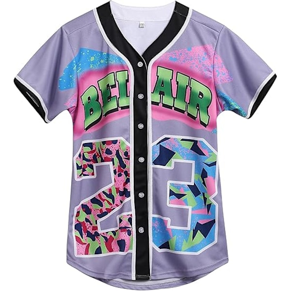 90'er Dame Tøj, Unisex Hip Hop Festtøj, Baseballjakke, Kortærmet Skjorte med Knapper - XL - Lilla