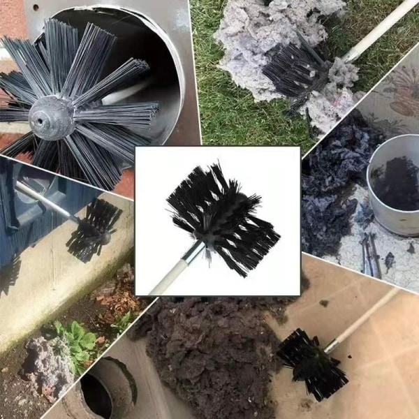 Savupiipun puhdistussarja, savupiipun puhdistustyökalu, savupiipun puhdistussarja sisältää 9 (40 cm) joustavaa tankoa ja 1 (100 mm) pellettiuunin savupiipun puhdistusharjan