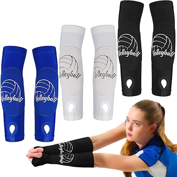 3 par sports volleyball arm sleeves til ungdoms volleyball håndledsbeskyttere og tommelfingerhuller blå/hvid/sort