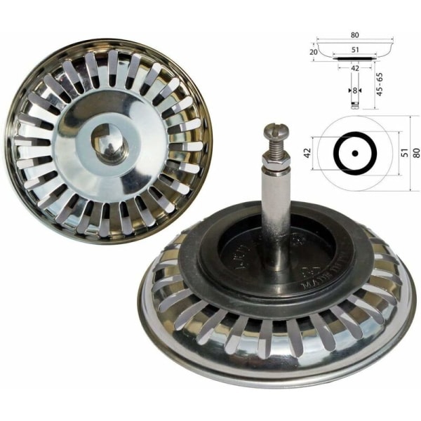 7,6 cm (Ø80 mm) universell korg (Ø80 mm), för excenter/rostfritt stål diskho