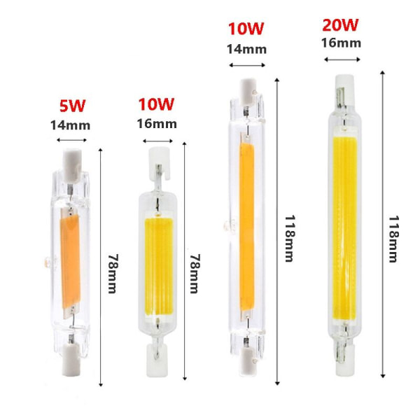 2 st 118MM 20W 220V Hög ljusstyrka R7S LED-lampa Dubbeländad COB Glasmönsterlampa Ersätter halogenlampor, Låg strömförbrukning Naturligt L