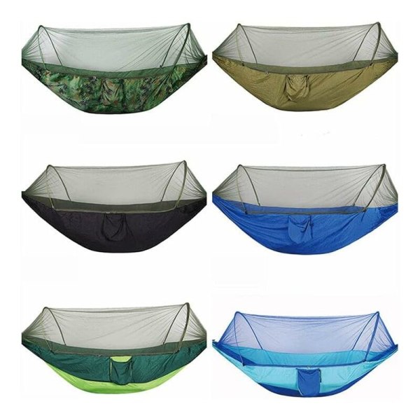 Camping Hengekøye med Myggnetting, Lett Nylon Bærbar Hengekøye, for Automatisk Åpne Hastighet Utendørs Dobbel Camping Hengekøye（svart，250x120