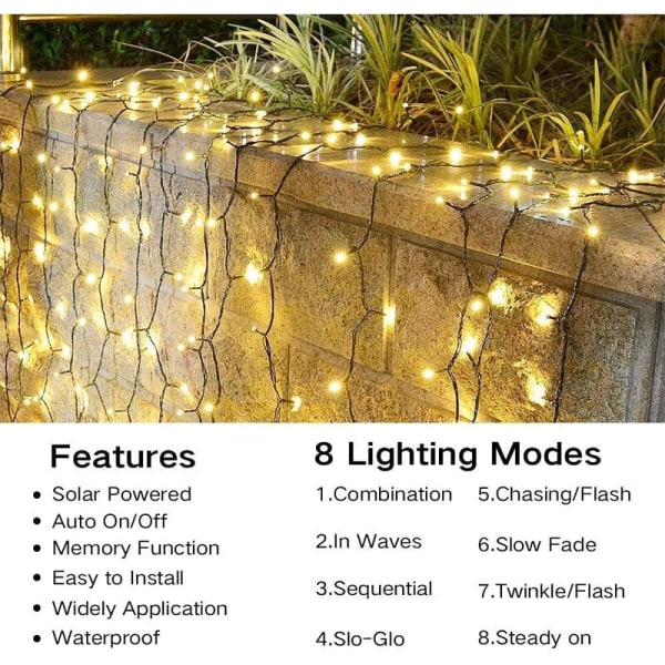 [2 Pakke] Solcellelyskjede Utendørs, 22M 200 LED Solcellelyskjede Utendørs 8 Moduser Vanntett Solcellelyskjede for Hage, Terrasse,