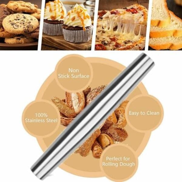 Kjevle, 33 cm, Non-Stick Rustfritt Stål, Solid og Glatt, for Pizzadeig, Muffins