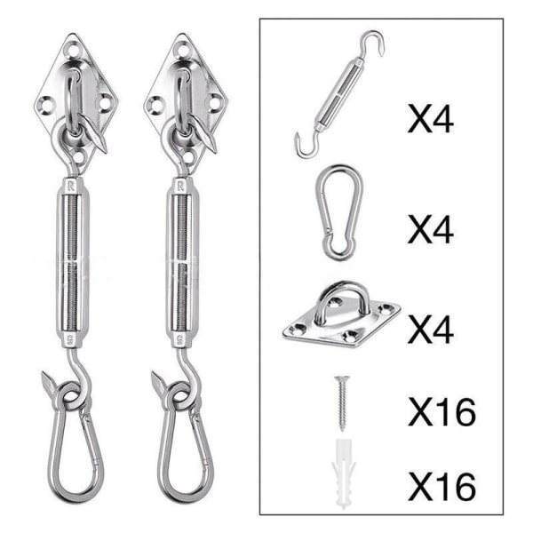 5MM Markise Fastgørelsessæt, Heavy Duty Rustfrit Stål Solsejl, Hardware Kit til Have, Trekant og Firkant, Rektangulær, Solsejl