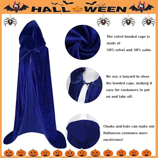 Unisex Vuxen Huvförsedd Kappa Halloween Kappa Lång Sammetskappa Cosplay Kostym Blå
