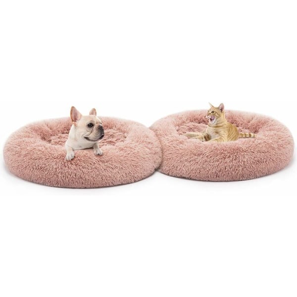 Ortopedisk Hundsäng Bekväm Donut Cuddler Rund Hundsäng Ultramjuk tvättbar hund- och kattkuddesäng (60 cm, rosa)