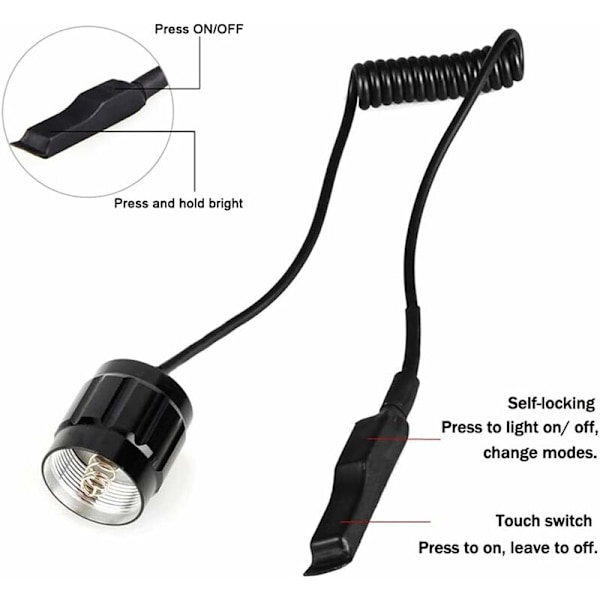 WF-501B Taktisk jaktlampa, 1500 lumen enkel läge vattentät ficklampa med fjärrtryckbrytare och Picatinny Rail Offset Ring Side
