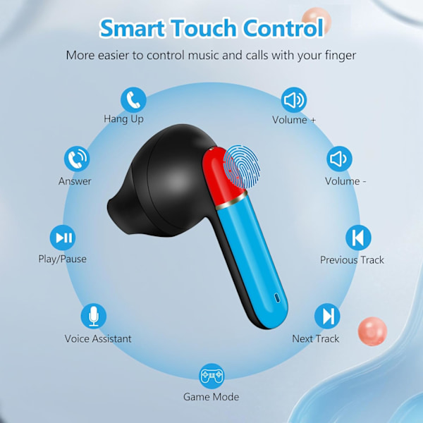 Trådløse Børneøretelefoner - Bluetooth 5.3, 36 timers spilletid, Vandtæt, Touch-kontrol med opladningsetui, Perfekt gave 1 stk