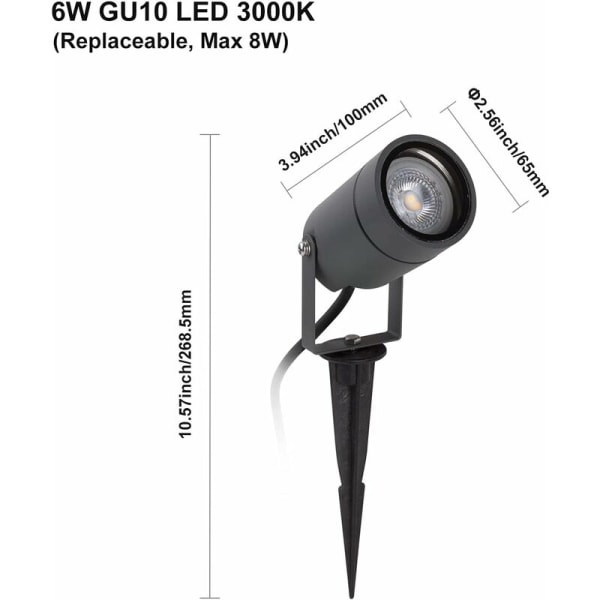 Udendørs LED-spotlight med spids, havespotlight GU10 IP65 med samledåse Vandtæt IP68 Varm hvid 3000k Lampe til Havestibuske