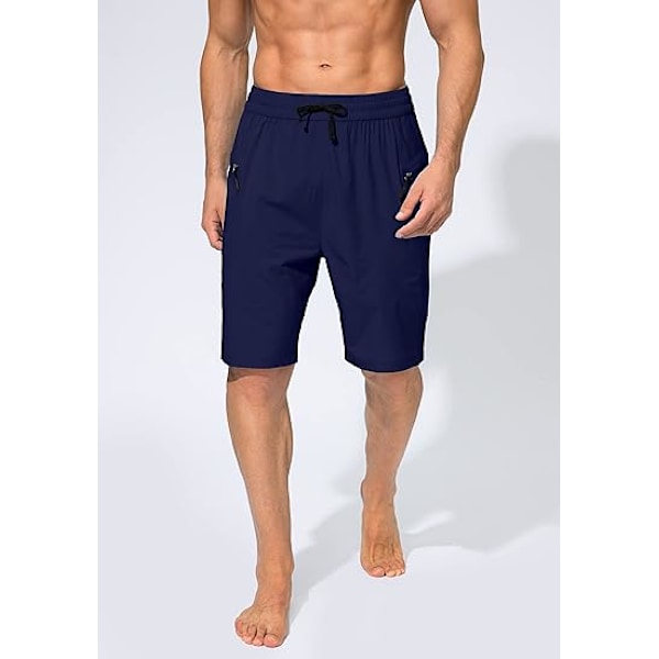 Badebukser for menn, hurtigtørkende strandshorts med glidelåslomme, badebukser for menn - Uten nettingfôr - XL - Marineblå