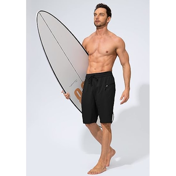 Badebukser til mænd, hurtigtørrende strandshorts med lynlåslomme, badebukser til mænd - uden mesh-foring - XL - Sort