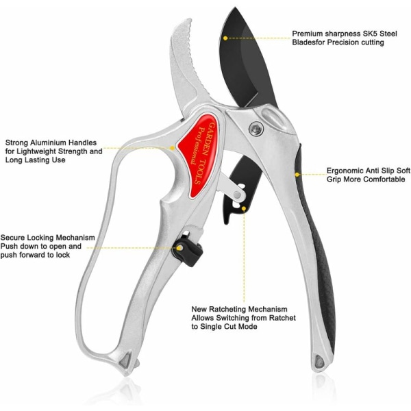 Garden Pruner - Anti Slip Handles, Release Mechanism, Bypass Pruner, Non-Stick Coating - Sharp Hand Pruners Garden Scissors