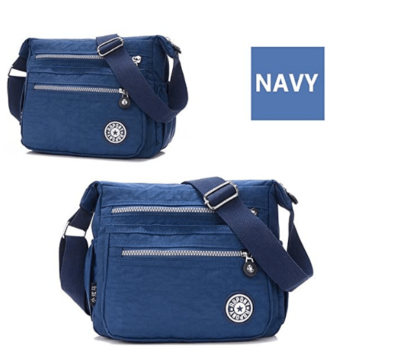 Multi Pocket Nylon Skulderveske Reiseveske Marineblå