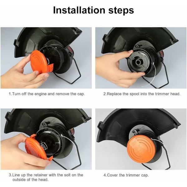 Trimmer Reservedeler Spolespoledeksel Kompatibel med Black + Decker Trimmer, 4 Pakning (4 Spolespoledeksel + 4 Fjærer)