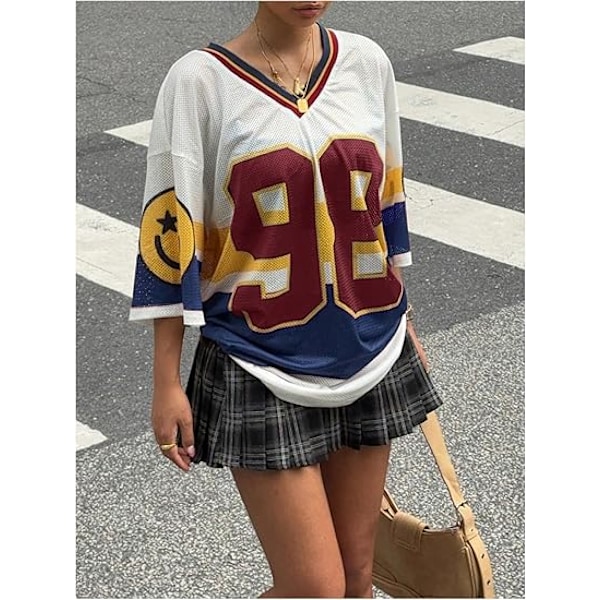 Dame Størrelse Stor Sweater Oversized V-Hals Digital Print T-Shirt Top - Størrelse L - Blå